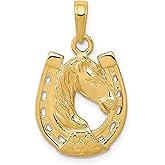 10k Yellow Gold Horse Head Horseshoe Pendant, Detailed Western Equestrian Charm Necklace, Symbol of Strength Freedom and Good Luck, Unisex Cowboy Rodeo Jewelry, Solid Polished Gold Accessory