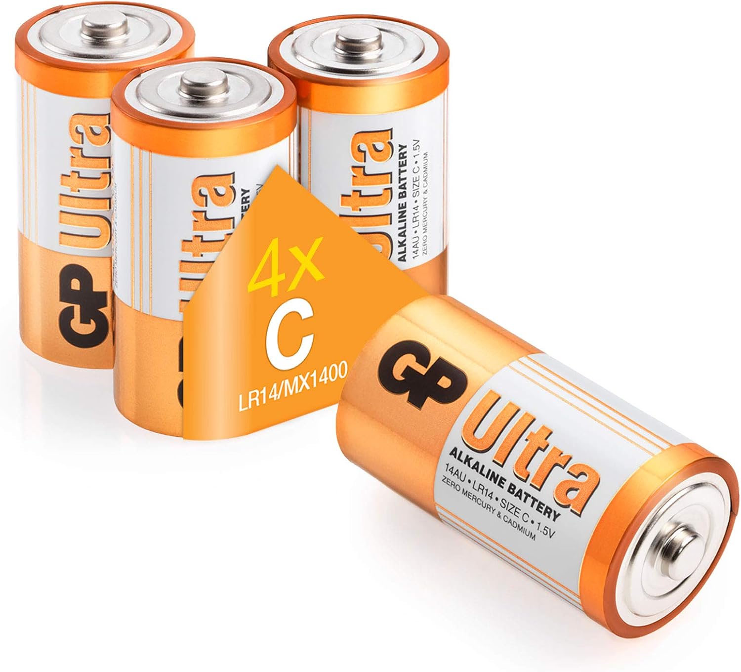 GP C batteries 4 pack 1.5v batteries C Battery size - C Cell battery Pack of 4 also known as 14AU or LR14