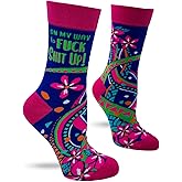 Fabdaz On My Way to F-ck Sh-t Up Funny Women's Novelty Crew Socks - Sassy Floral Design, Bold Statement Gift for Women, One Size Fits Most