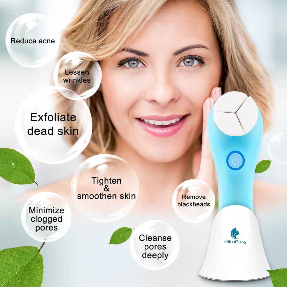 Electric Facial Brush, 3D Vibrating Sonic Waterproof Skin Exfoliating Cleansing System for Body and Face Deep Cleaning, Microdermabrasion Exfoliator with 3 Brush Heads