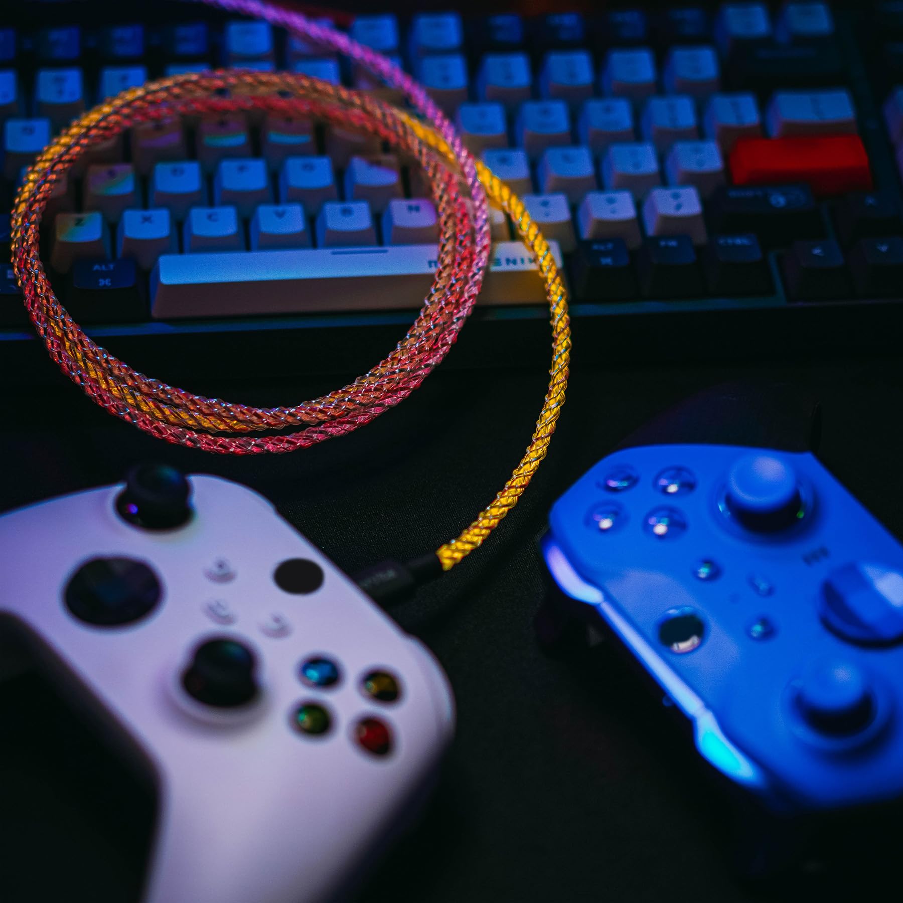 PlayVital 3.28 ft Illuminated Charging Cable for PS5 Edge Controller, Type C to C Charging Cable for Gamepad, Universal LED Light Data Cable for Xbox Core/Elite Series 2/Switch Pro Controller