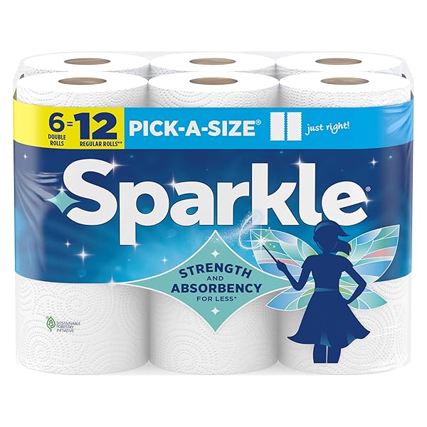 SPARKLE PICK-A-SIZE PAPER TOWELS, 6 DOUBLE ROLLS (660 SHEETS TOTAL) – STRONG 2-PLY TOWELS FOR KITCHEN CLEANUP AND EVERYDAY MESSES