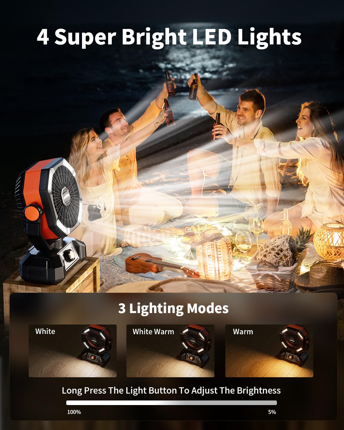 coldSky 𝟮𝟬𝟬𝟬𝟬𝗺𝗔𝗵 Camping Fan with 𝗗𝘂𝗮𝗹 𝗠𝗼𝘁𝗼𝗿, Battery Operated Fan with 4 LED Lantern, 8 Speeds Desk Fan with Remote, Portable Outdoor Fan with Hook for Tent, Power Outages, Jobsite