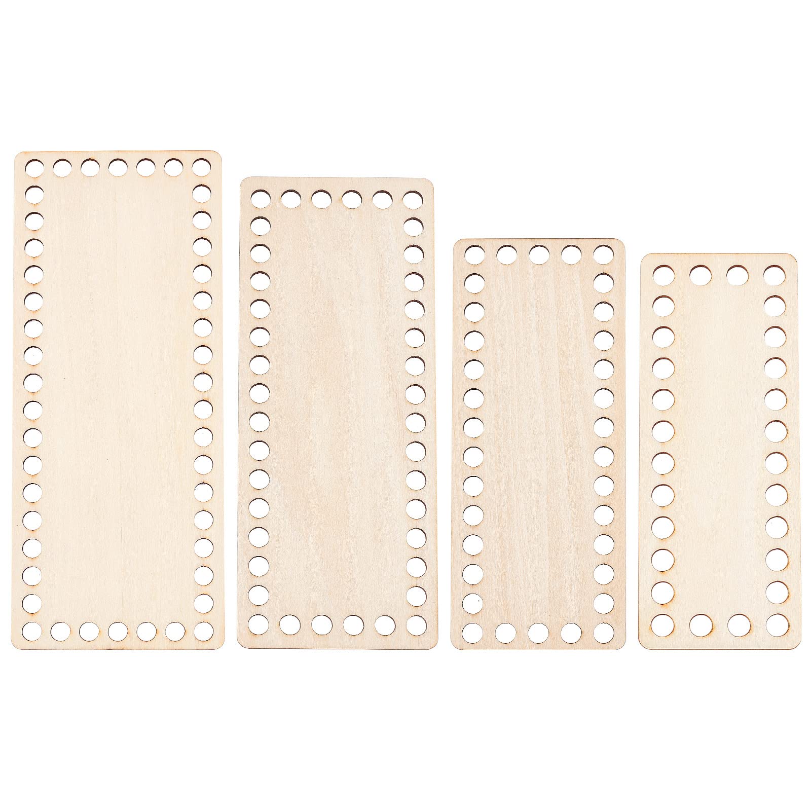 WADORN 4 Sizes Wooden Crochet Bag Bottom, Rectangle Wood Basket Bag Base Blank Wooden Basket Bottom Shaper Pad Hand-Woven Purse Handbag Board with Holes for DIY Yarn Knitting Craft Weaving Supplies