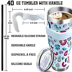 Sunmdecor White Leopard Print Tumbler with Handle
