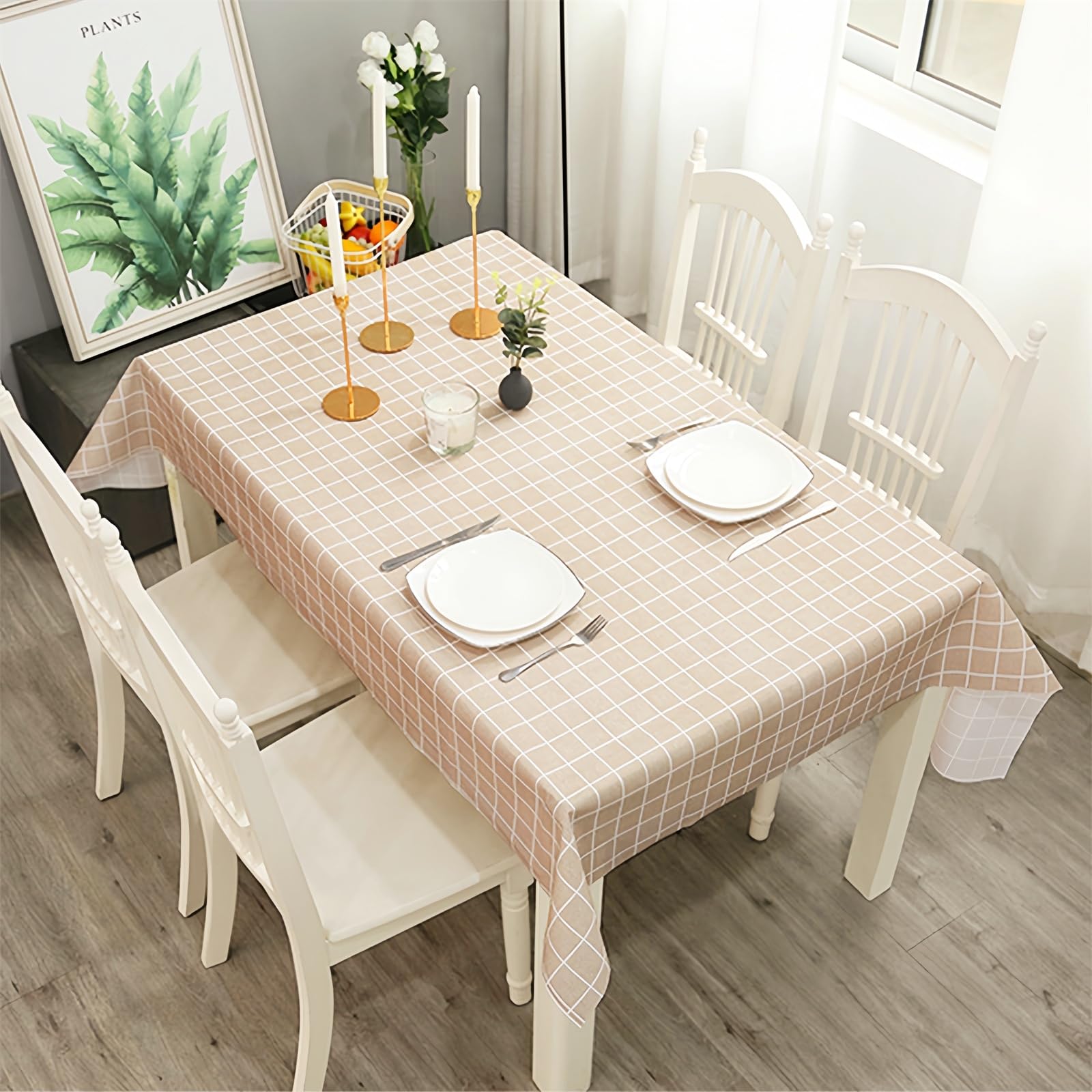 2pcs 137 * 180cm Plastic Tablecloths Waterproof Coffee Checkered PVC Table Cloth Wipeable Table Cover Rectangular,Plaid Table Cover Wipe Clean Tablecloth Oil Cloth Outdoor Tablecloth for Party,Picnic