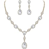 EleQueen Women's Cubic Zirconia Teardrop Y-Necklaces Dangle Earrings Jewelry Sets for Brides Bridesmaids