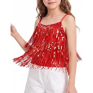 Noomelfish Girls Camisole Sequin Fringe Crop Tops Western Cowgirl Tank