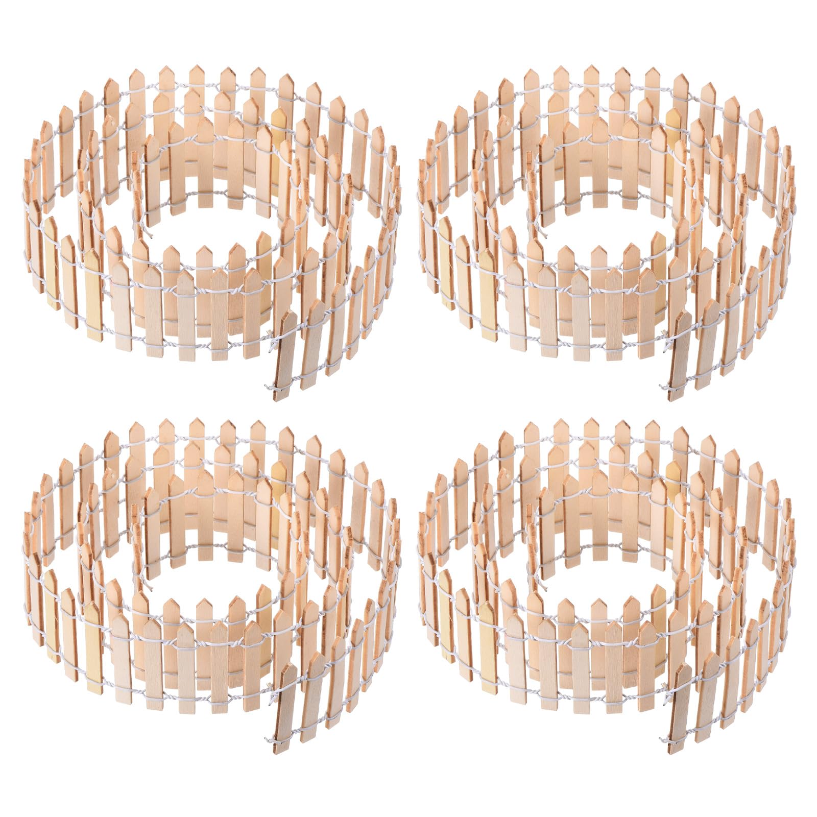 PATIKIL 39" L x 2" H Miniature Fairy Garden Fence, 4 Pack Mini Ornament Wood Picket Fence for DIY Dollhouse Garden, Natural Color