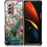 Punmada Compatible with Samsung Galaxy Z Fold 2 5G Mobile Case Creative Acrylic Back Panel Silicone Protection Grip Specially Designed 3D Stained Flower Looking Hummingbird