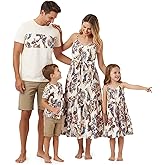 PATPAT Family Matching Outfits Mommy and Me Dresses Spaghetti Sleeveless Summer Vacation Hawaiian Dress and T-Shirts Sets