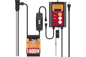 PIXOL 1800W Titanium Immersion Water Heater, Electric Fully Submersible Hot Tub & Ground Swimming Pool Water Heater with Thermostat & Leakage Protection, for Baptistery, Bucket, Camping, Stock Tank, Bathtub