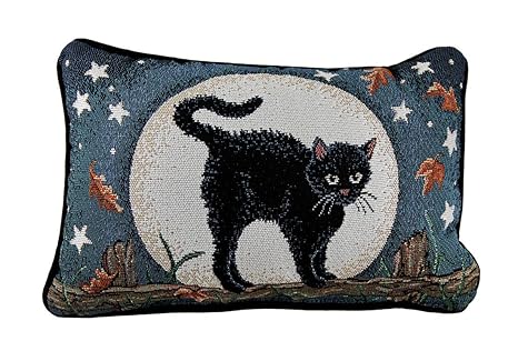 Amazon Com Zeckos Glow In The Dark Black Cat Autumn Accent Pillow