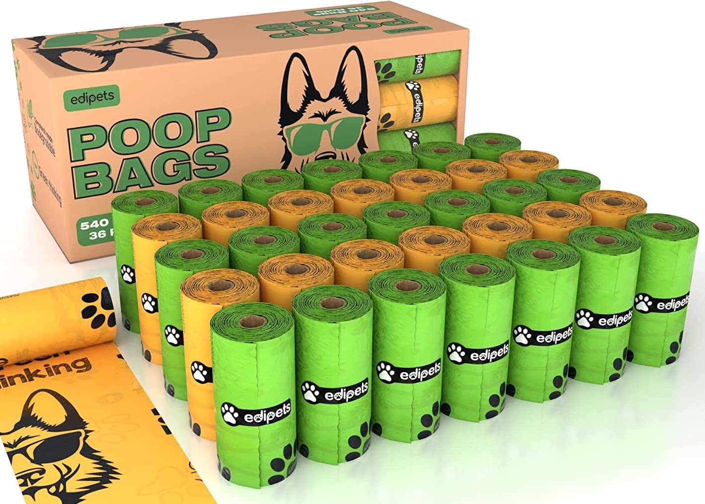 Edipets, Poo Bags Dogs, Biodegradable, 405 or 540 Count, Extra Thick, Leakproof, Sacks for Dogs, Pets, not Scented (36 Rolls - 540 Count)