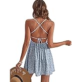 Floerns Women's Summer Ditsy Floral Backless Tie Back Sleeveless Cami Mini Dress