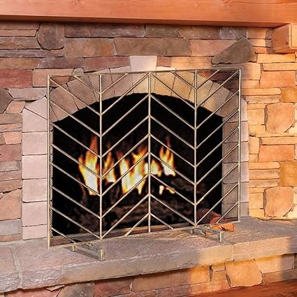 Pantalla Chimenea Pantalla de Chimenea Retro con Diseño Geométrico