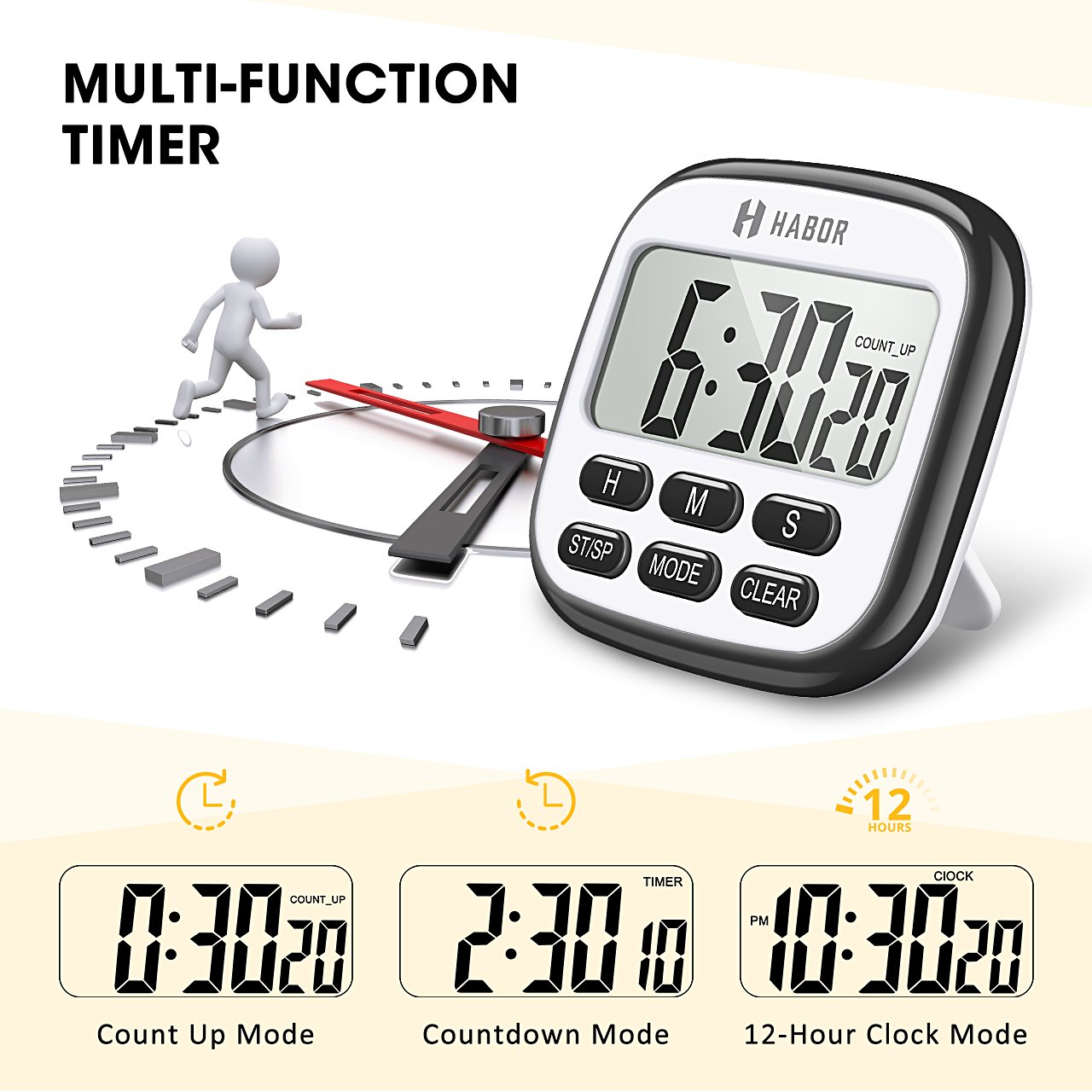 Habor Digital Kitchen Timer, Cooking Timer, Large Display, Strong