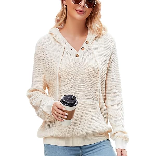 Doshoop Women's Half Zip Pullover Sweaters Crochet Lapel Collar
