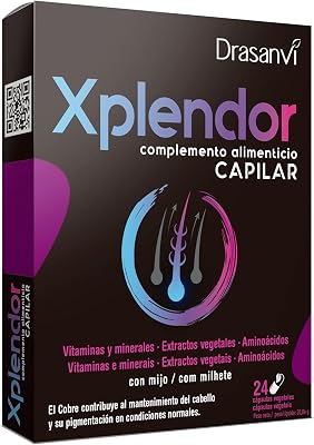 XPLENDOR Capilar con 13 Vitaminas, 4 Minerales, Aminoácidos y Extractos Vegetales | Para el Cabello y su Pigmentación | Con Mijo, rico en Nutrientes y MicroNutrientes |24 Cápsulas = 24 Días