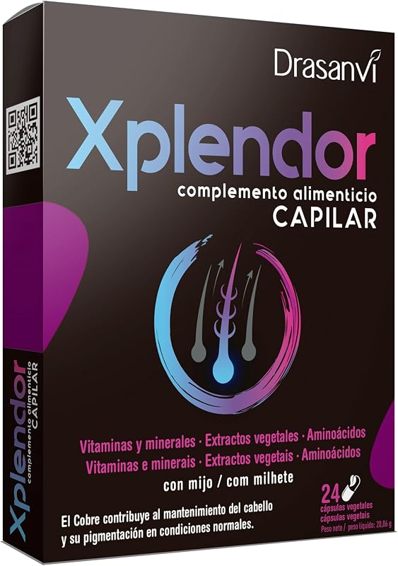 XPLENDOR Capilar con 13 Vitaminas, 4 Minerales, Aminoácidos y Extractos Vegetales | Para el Cabello y su Pigmentación | Con Mijo, rico en Nutrientes y MicroNutrientes |24 Cápsulas = 24 Días