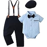 YALLET Baby Boy Clothes Suit Newborn Infant Gentleman Outfits, Formal Dress Shirt+ Bowtie+ Suspender Pants Wedding Party Set