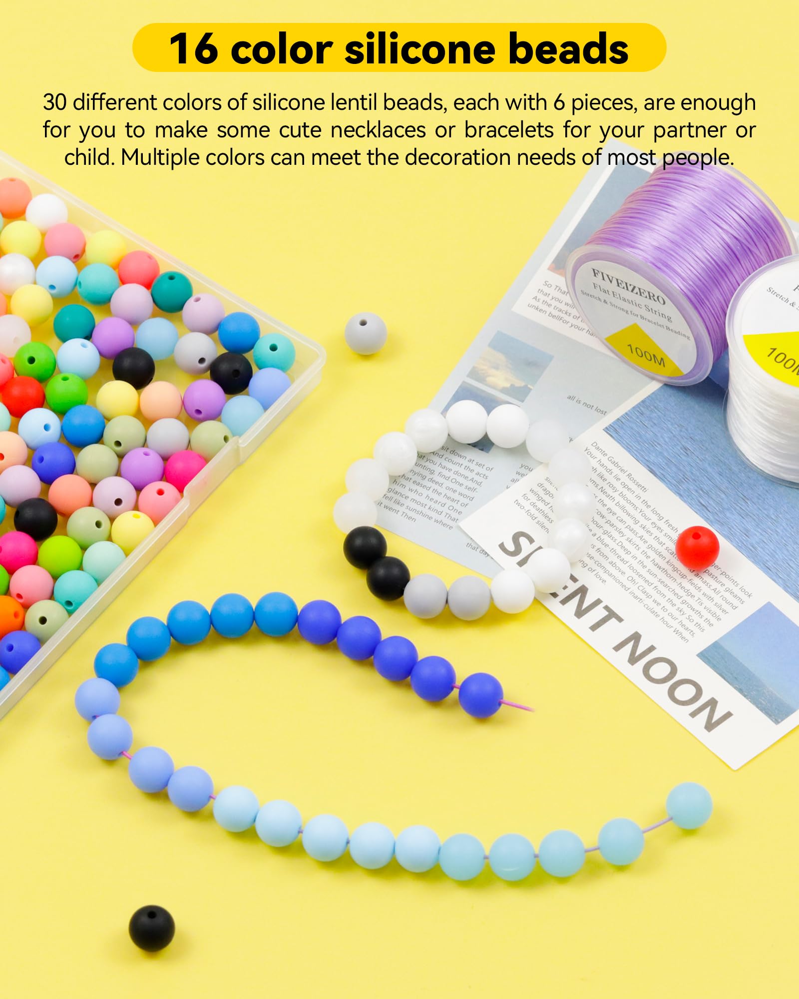 180PCS FIVEIZERO Silicone Beads – 30 Colors 12mm Round Rubber Beads Bulk for DIY Crafts, Keychain Accessories & Jewelry Making