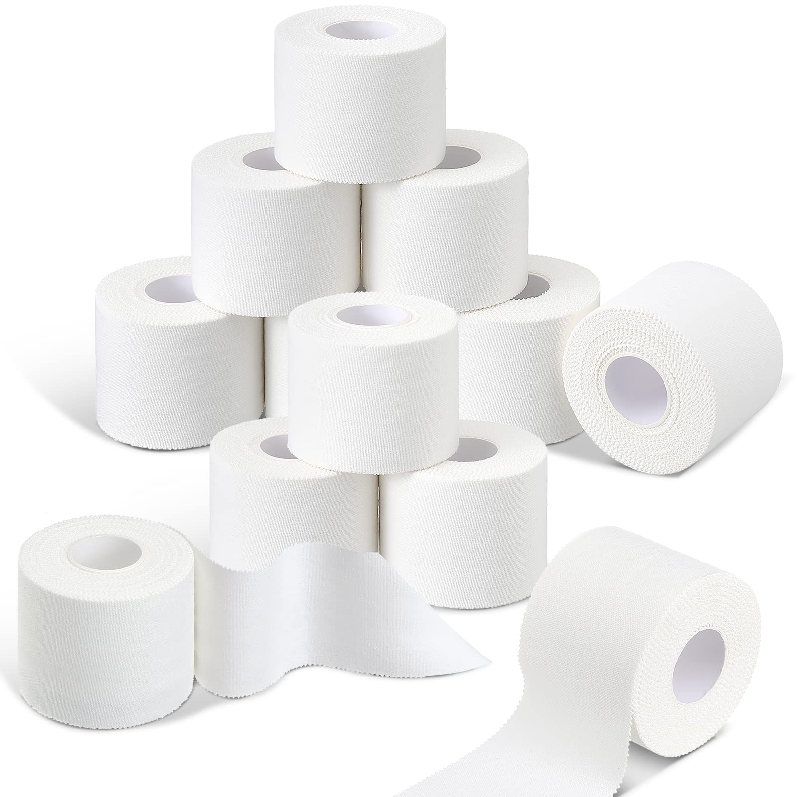 Photo 1 of Hoolerry 12 Rolls 130 Yard Athletic Sports Tape Pre Wrap Very Strong Easy Tear No Sticky Residue Tape for Fingers Ankles Wrist Injury Wrap, Football Baseball Hockey Soccer(2 Inch,White)