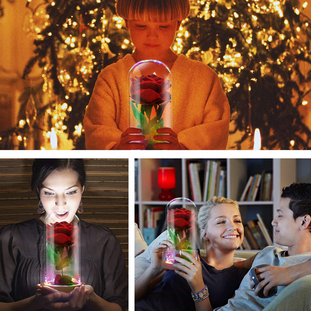 La Bella y la Bestia Red Velvet Rose Lámpara LED de Colores en cúpula de Cristal, Regalo romántico para Mujeres y niñas, diseño de película, Regalos de Fiesta, decoración de Boda