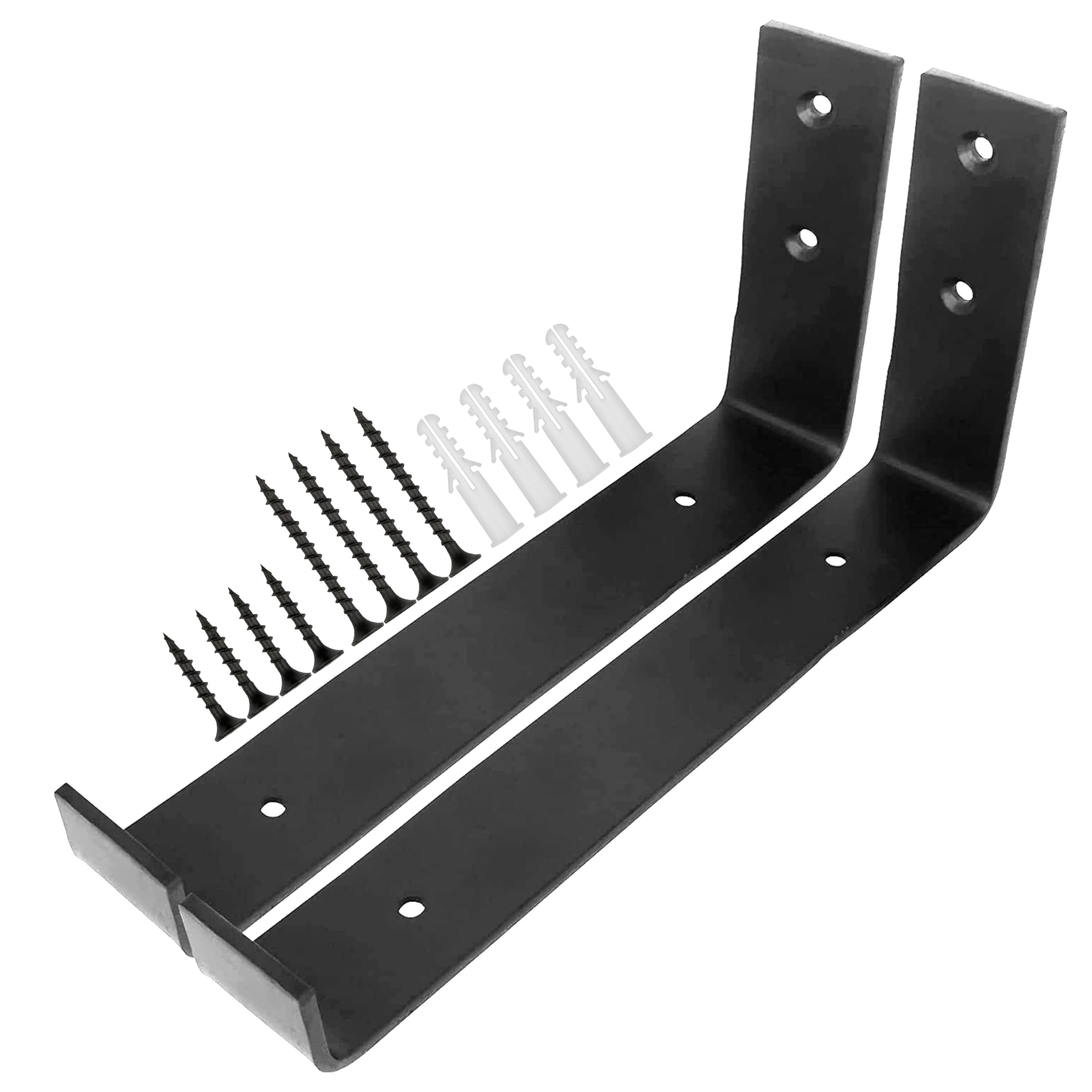 Lang Horn Two 12"x4" Heavy Duty Black Shelf Brackets Steel Shelf Brackets Scaffold Board Shelf Bracket Support 50 kgs Farmhouse Decor Hardware Included Black 300mmX100mmX40mm