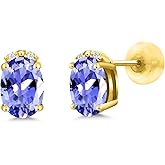 Gem Stone King 7X5MM Oval Gemstone Birthstone and White Diamond Earrings | Solid 10K Gold Earrings For Women | Fine Jewelry Gifts for Her Mom Women Wife