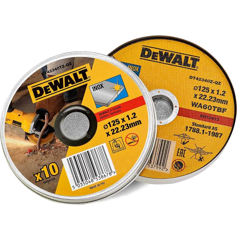 DeWalt DT42340TZ Stainless Steel Flat Cutting Disc, 125 mm x 1.2 mm (Pack of 10)