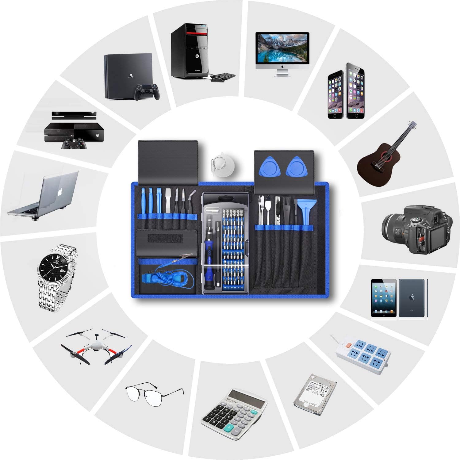 80 IN 1 Professional Computer Repair Tool Kit, Precision Laptop Screwdriver Set, with 56 Bit, Anti-Static Wrist and 24 Repair Tools, Suitable for Macbook, PC, Tablet, PS4, Xbox Controller Repair: Computers & Accessories