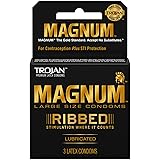 TROJAN MAGNUM Ribbed Large Size Condoms, 3 Count