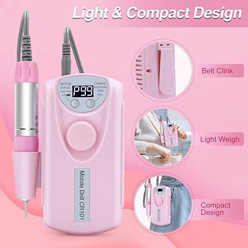 Cordless Nail drill Pink FOLICA Portable Nail Machine PP08-644