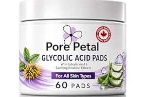 Pore Petal 60 Glycolic Acid Pads 20% Resurfacing Pads with Vitamins B5, C & E – Exfoliates Surface Skin, Reduces Fine Lines a
