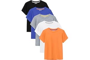 JORHIG 5 Pack Boys Shirts Cotton Boys T-Shirts Boys Short Sleeve Crew Neck T-Shirts Boys Kids Tops 2-18 Years