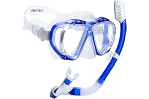 Dizokizo Snorkel Set Wide-View Adult Snorkeling Scuba Gear, Professional Snorkel Goggles Anti-Fog Diving Mask, Anti-Leak Swim Goggles and Dry Top Snorkel for Diving, Snorkeling, Swimming