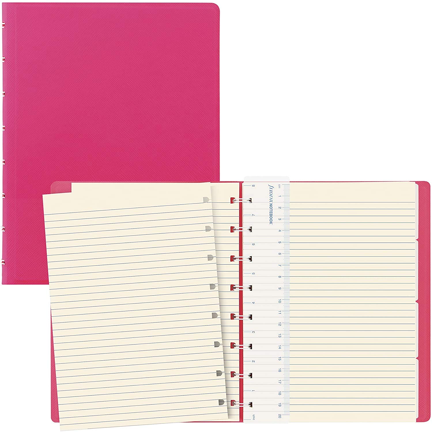 Filofax B115075U Refillable Saffiano Fluoro Notebook, A5 Size, 112 Cream Colored moveable Pages. Includes 4 Indexes (one with Pocket) and Page Marker, Pink