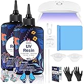 KISREL UV Resin with Light - 200g Upgraded Hard Type Crystal Clear Ultraviolet Curing UV Resin Kit, 8 Lamp Beads UV Light, Resin Kit with Light for Craft Jewelry Making