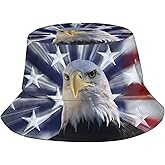 American Flag Bald Eagle Bucket Hat for Women Men Packable USA 4th of July Fisherman Hats Outdoor Sun Caps