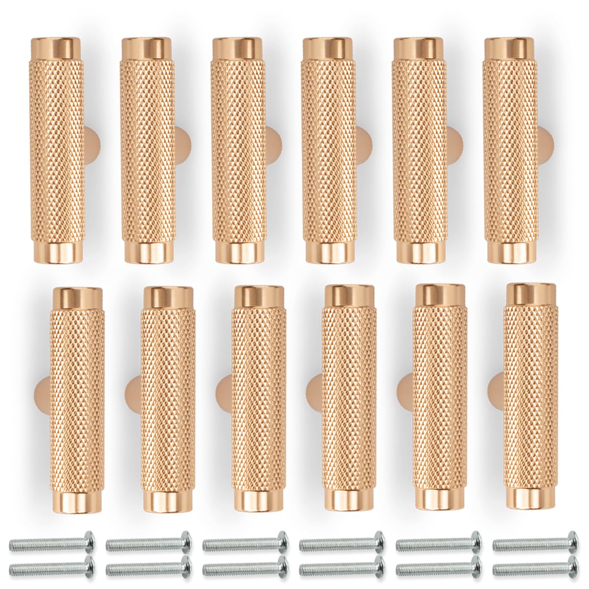 Bwintech 12 Pack Gold 50MM Knurled Cupboard Handles, Furniture Drawer Pulls Cupboard Knobs Cabinet Handles