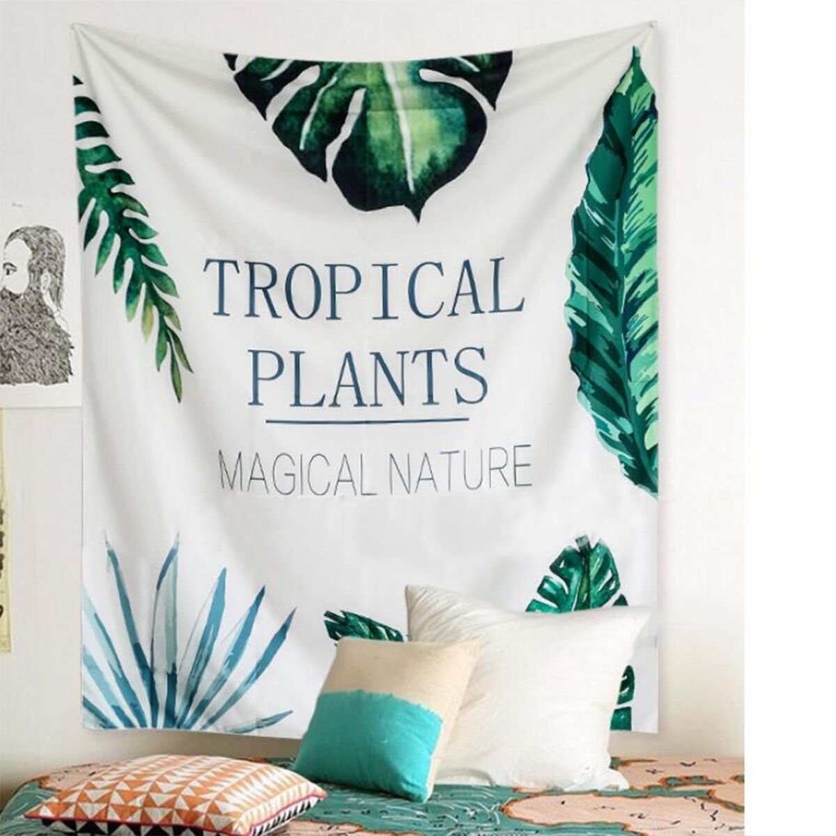 Jeteven Tapisserie Murale Mandala Tenture Tapisserie Hippie Couverture Pique-Nique Nappe Tapisserie Indienne (Tropical Plants 150 x 130cm)