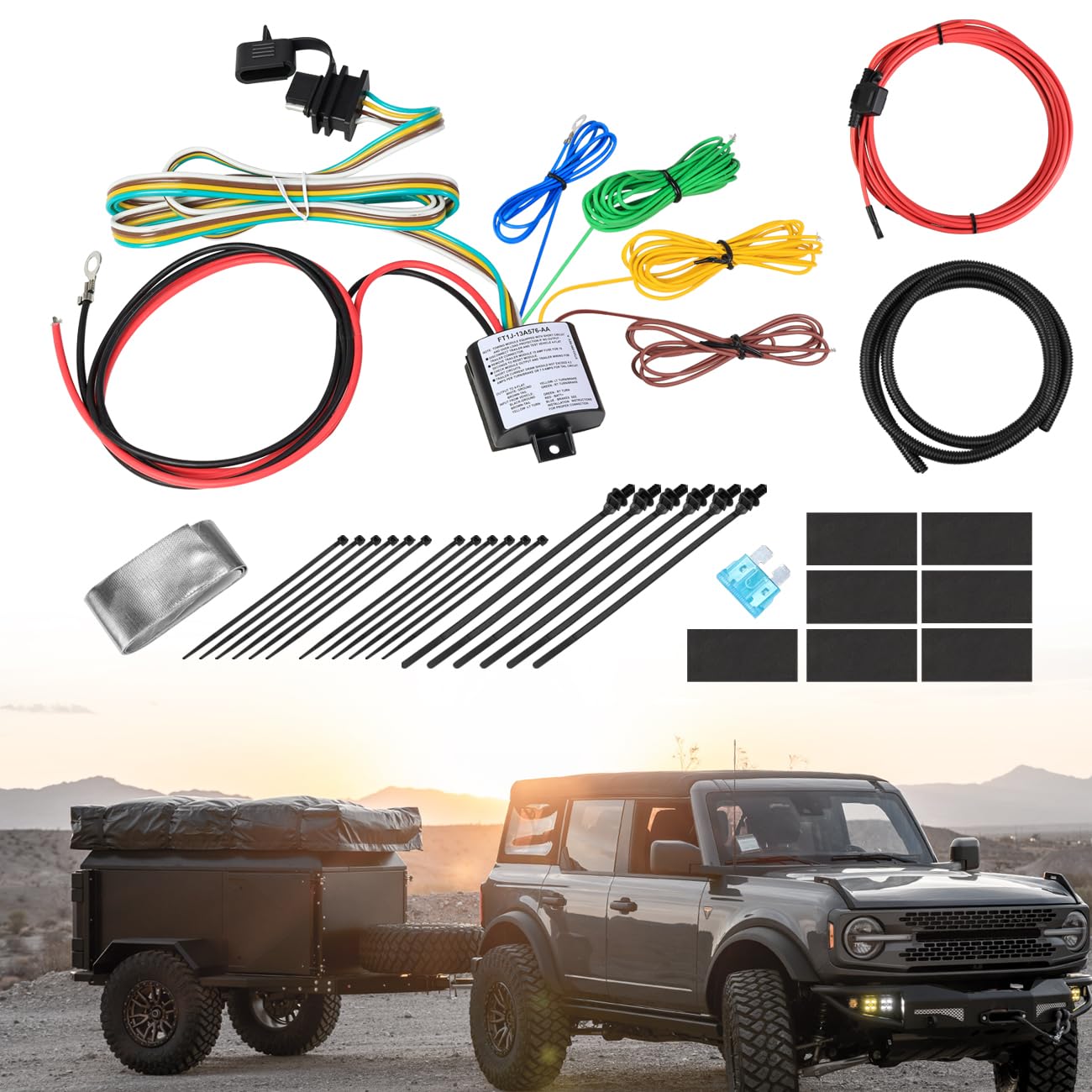 Photo 1 of MSIZOY Vehicle Side Custom 4-Pin Trailer Towing Wiring Harness Kit Compatible with for 2021-2025 Ford Bronco 2/4 Door F150 F250 F350 Escape Edge Jeep Wrangler Pickup Truck Trailer Towing Wire