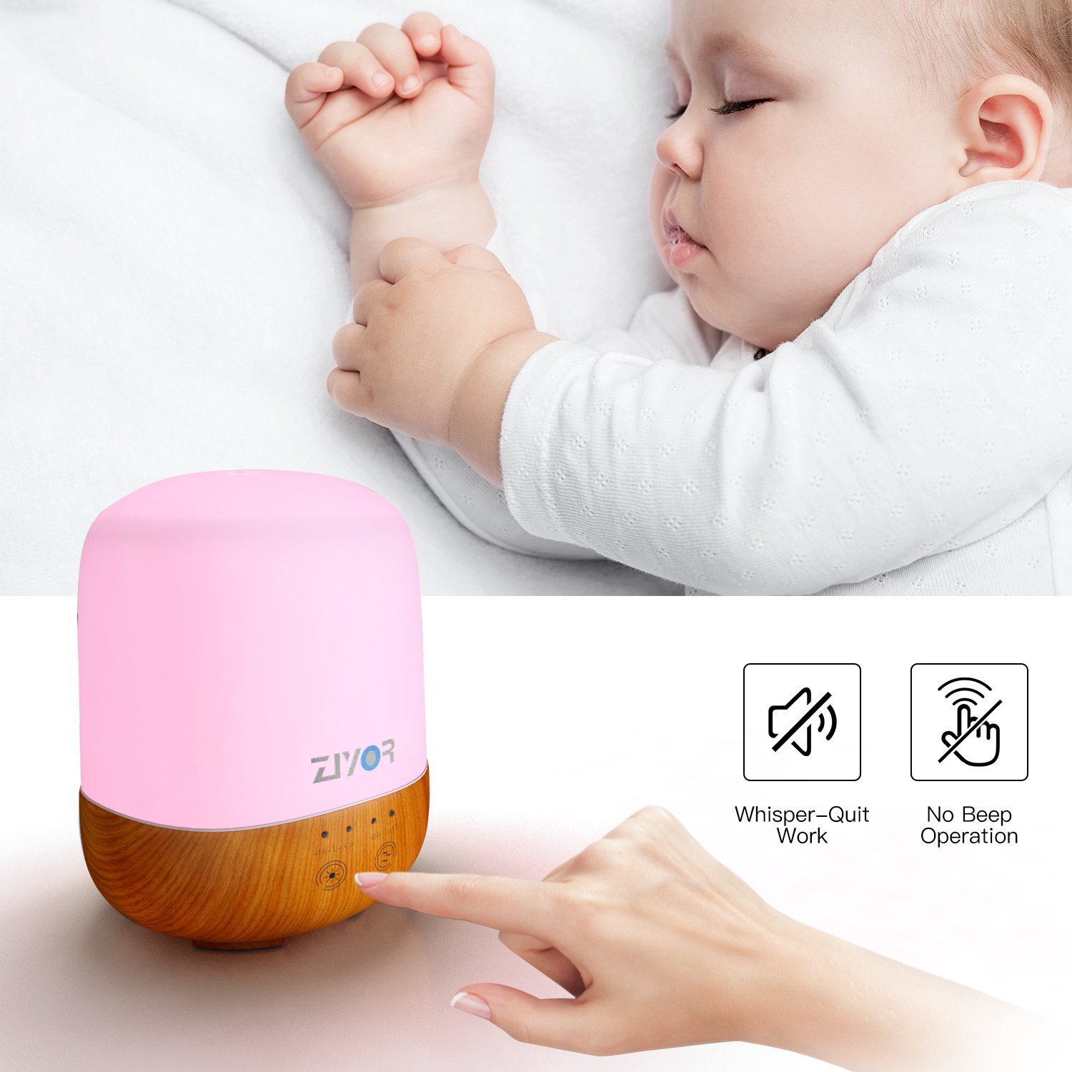 Essential Oil Diffuser Cool Mist Humidifier, Backlight Auto Off for Bedroom, Ziyor 300ml Ultrasonic Aromatherapy Oil Vaporizer, Timer and Auto-Off, 7 Colors LED
