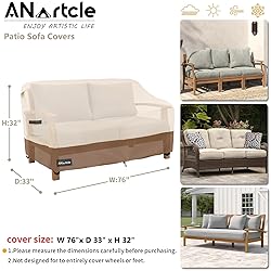 ANartcle 3-Seater Patio Sofa Cover,76W x 32.5D x