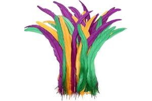THARAHT 50PCS Rooster Coque Tail Feathers Bulk Natural 12-14Inch 30-35cm for Crafting Wedding Gras Masquerade Party Performances DIY Decoration Rooster Tail Feather,Mix Colour