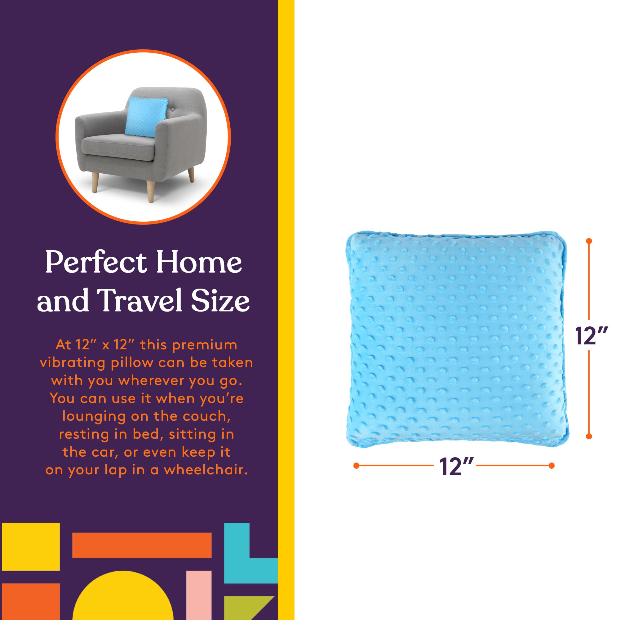 Special Supplies Vibrating Pillow Sensory Pressure Activated Calm for Kids and Adults, 12” Plush Soft Cover -Textured Therapy Stimulation Bumps- 3 Vibration Modes, Music & Voice Recording (Blue)