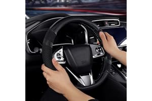 BOKIN Carbon Fiber Steering Wheel Cover, Universal 14.5-15 inch, Auto Car Microfiber Leather, Breathable Ice Silk Steering Wheel Protector, Cool in Summer and Warm in Winter, Carbon Fiber Black