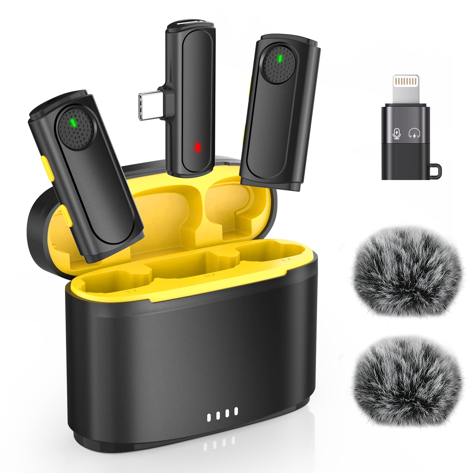 Wireless Mini Microphone for iPhone - 2 Pack Lavalier bluetooth Microphone for Video Recording, 2 In 1 Noise Reduction Lapel Mic for Android, Clip on Mini Mic for Content Creators (with Charging Case) Image