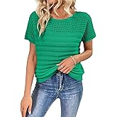 SHEWIN Womens Sweaters Crew Neck Short Sleeve Shirts Summer Tops Knit Hollow Out T Shirts Sweater Blouses